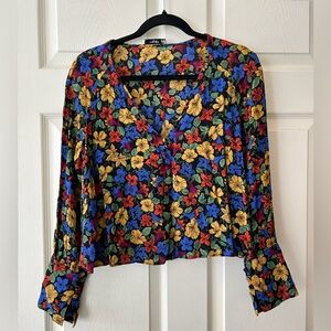 MANGO Flowy floral top with long sleeves